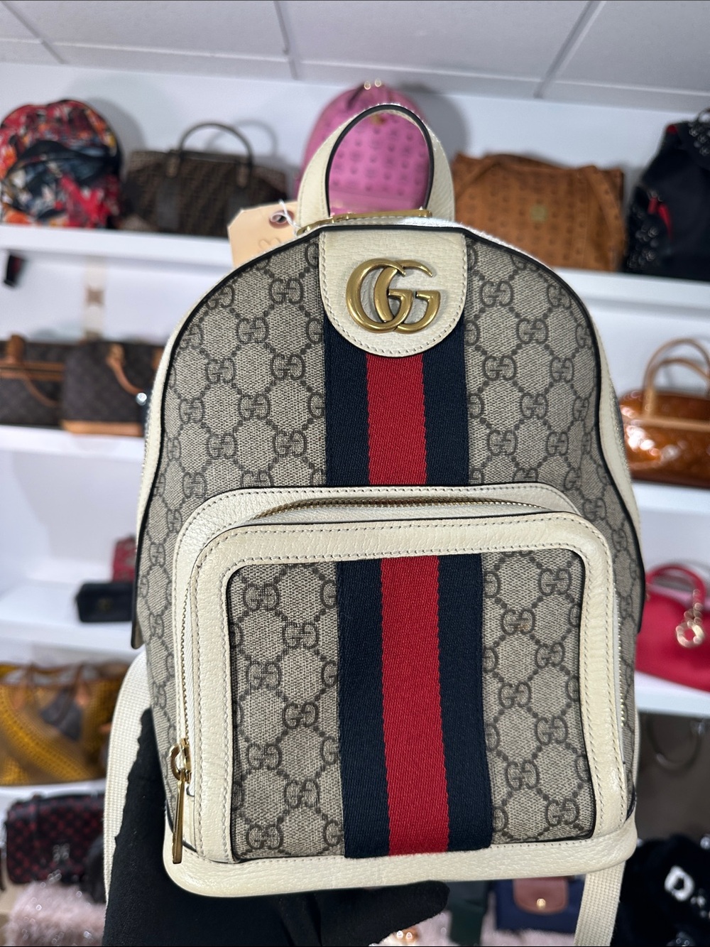 GUCCI OPHIDIA GG SUPREME SMALL BACKPACK